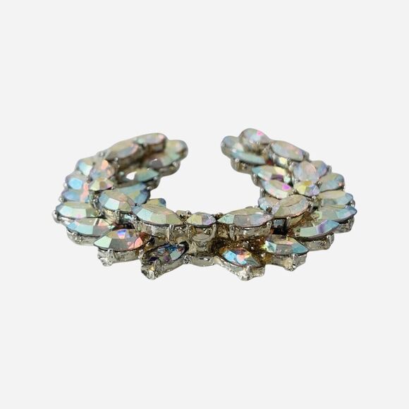 VTG Aurora Borealis Laurel Wreath Brooch 2.5" Silver Tone Sparkle - Picture 10 of 14